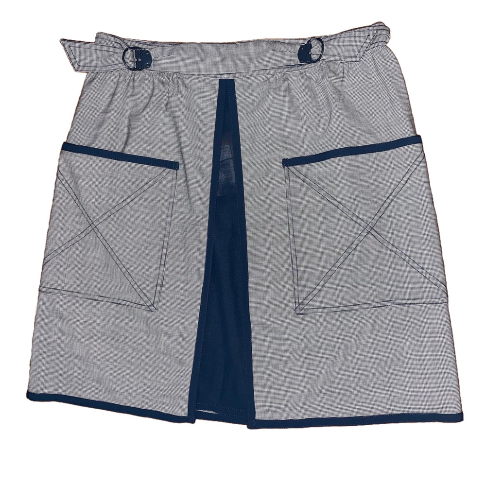 Z Spoke by Zac‎ Posen Navy Houndstooth Wrap Skirt Academia Preppy Quiet Luxury
